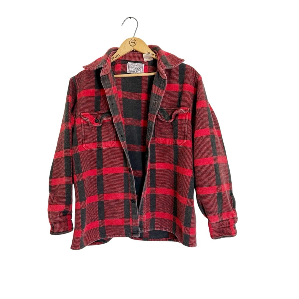 Vintage Great Canadian Rugged Wear Thick Cotton Flannel Red & Black Button Down